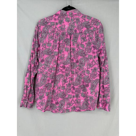 J Jill Top Womens Small Pink Paisley Button Long Sleeve Cottage Boho Cotton - Picture 3 of 7